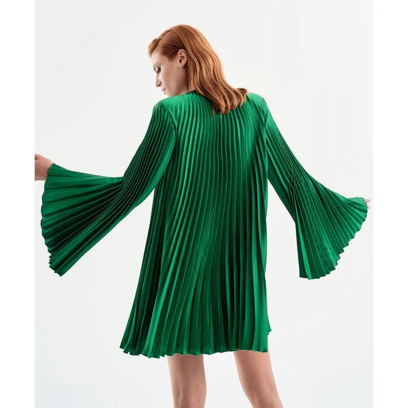 Access Fashion Green Long Sleeve Pleated Mini Dress