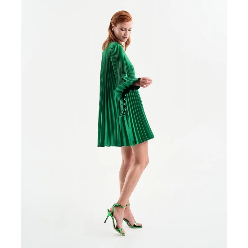 Access Fashion Green Long Sleeve Pleated Mini Dress