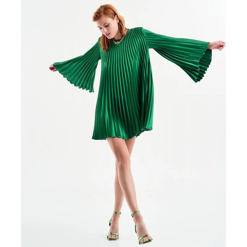 Access Fashion Green Long Sleeve Pleated Mini Dress