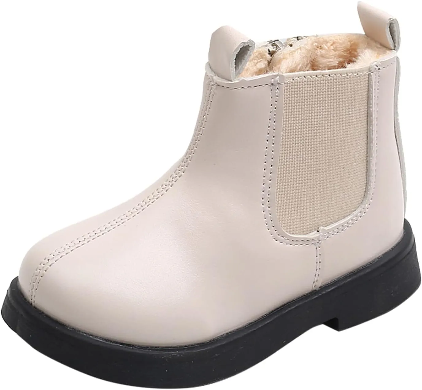 Autumn Boots for Toddler Boots Boys And Girls Waterpoor Ankle Boots Side Zipper Booties Fleece (Beige, 12 Little Child)