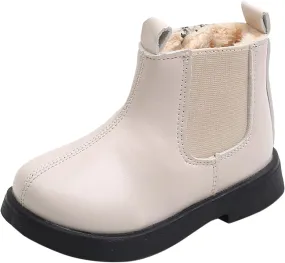 Autumn Boots for Toddler Boots Boys And Girls Waterpoor Ankle Boots Side Zipper Booties Fleece (Beige, 12 Little Child)