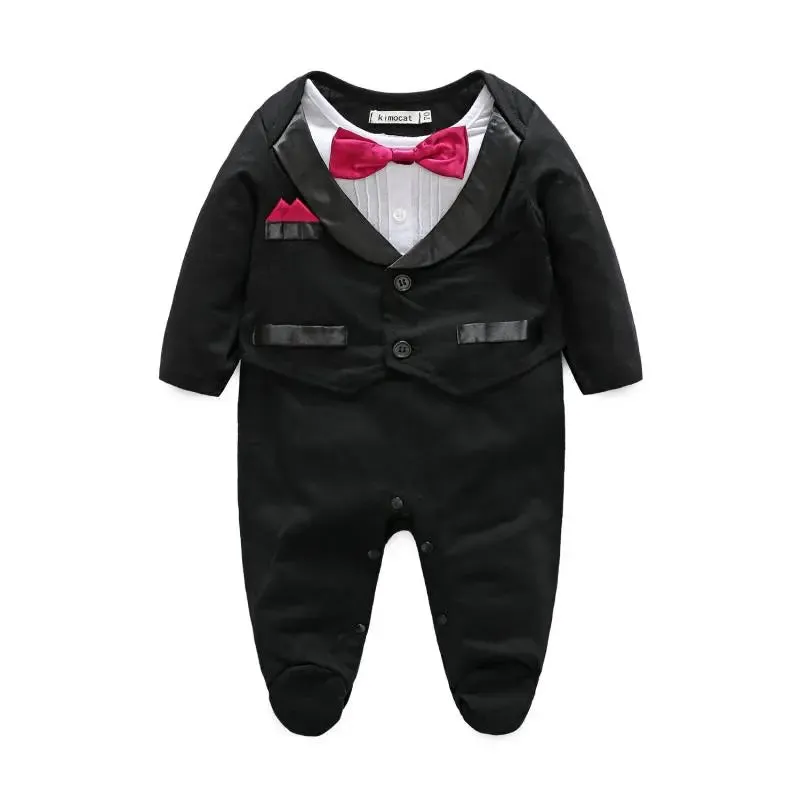 Baby Boys Bowtie Gentleman Suit Rompers