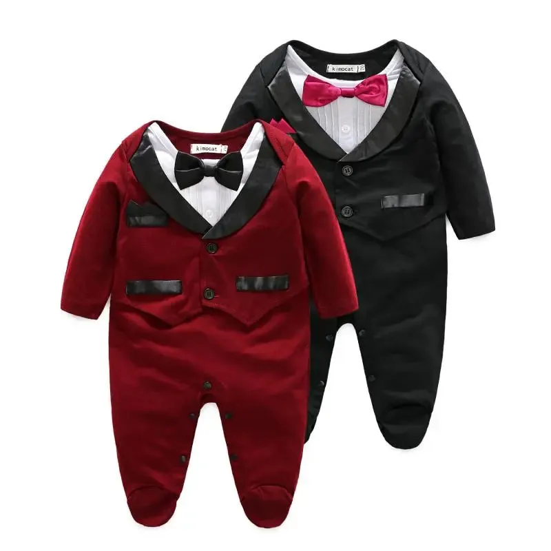 Baby Boys Bowtie Gentleman Suit Rompers