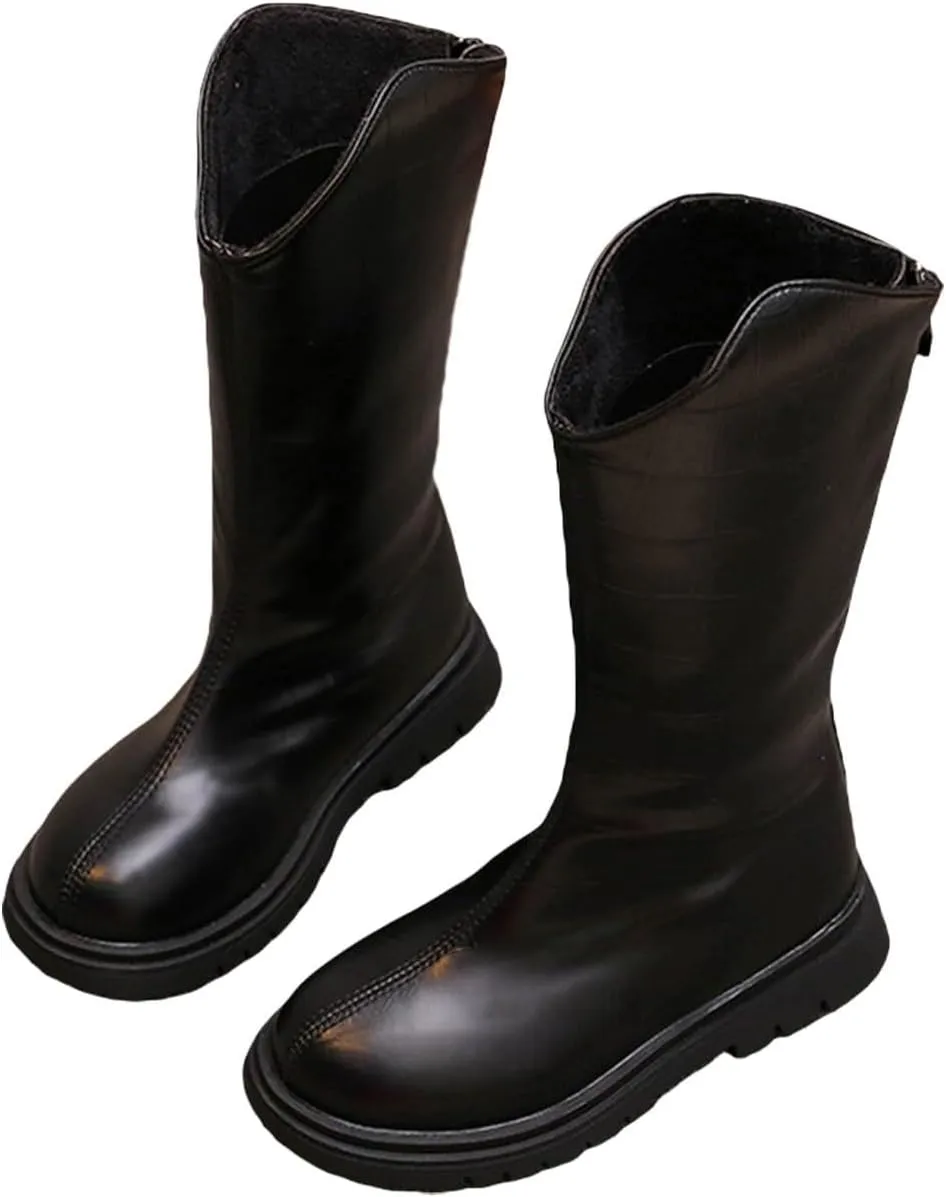 Baby Low Heel Boots Christmas Winter Girls Ankle Boots Mid Leg Solid Color Zipper Classic Shoes For (Black, 3 Big Kids)