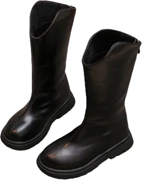 Baby Low Heel Boots Christmas Winter Girls Ankle Boots Mid Leg Solid Color Zipper Classic Shoes For (Black, 3 Big Kids)