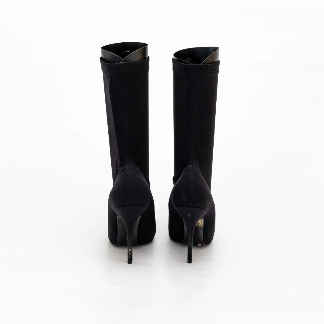 Balenciaga Black Pointed Toe Sock High Heel Boots, 37