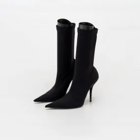 Balenciaga Black Pointed Toe Sock High Heel Boots, 37