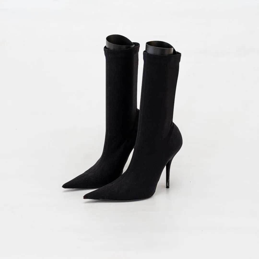 Balenciaga Black Pointed Toe Sock High Heel Boots, 37