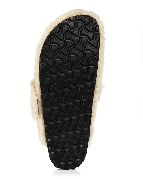 Boston Birkenstock Women's Sheepskin Teddy Clogs with Large Buckle, Ivory/Cream