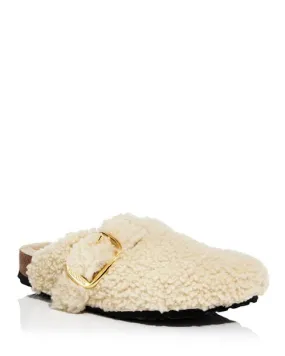 Boston Birkenstock Women's Sheepskin Teddy Clogs with Large Buckle, Ivory/Cream