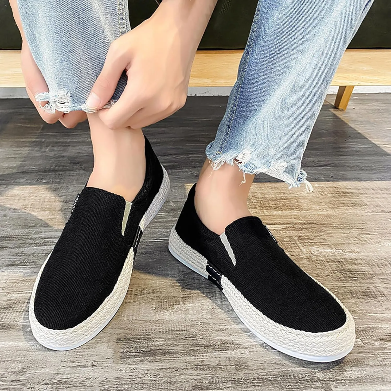 Canvas Men's Shoes Summer Thin Breathable Casual Flat Shoes No Laces Linen Casual Chukka Leather Men