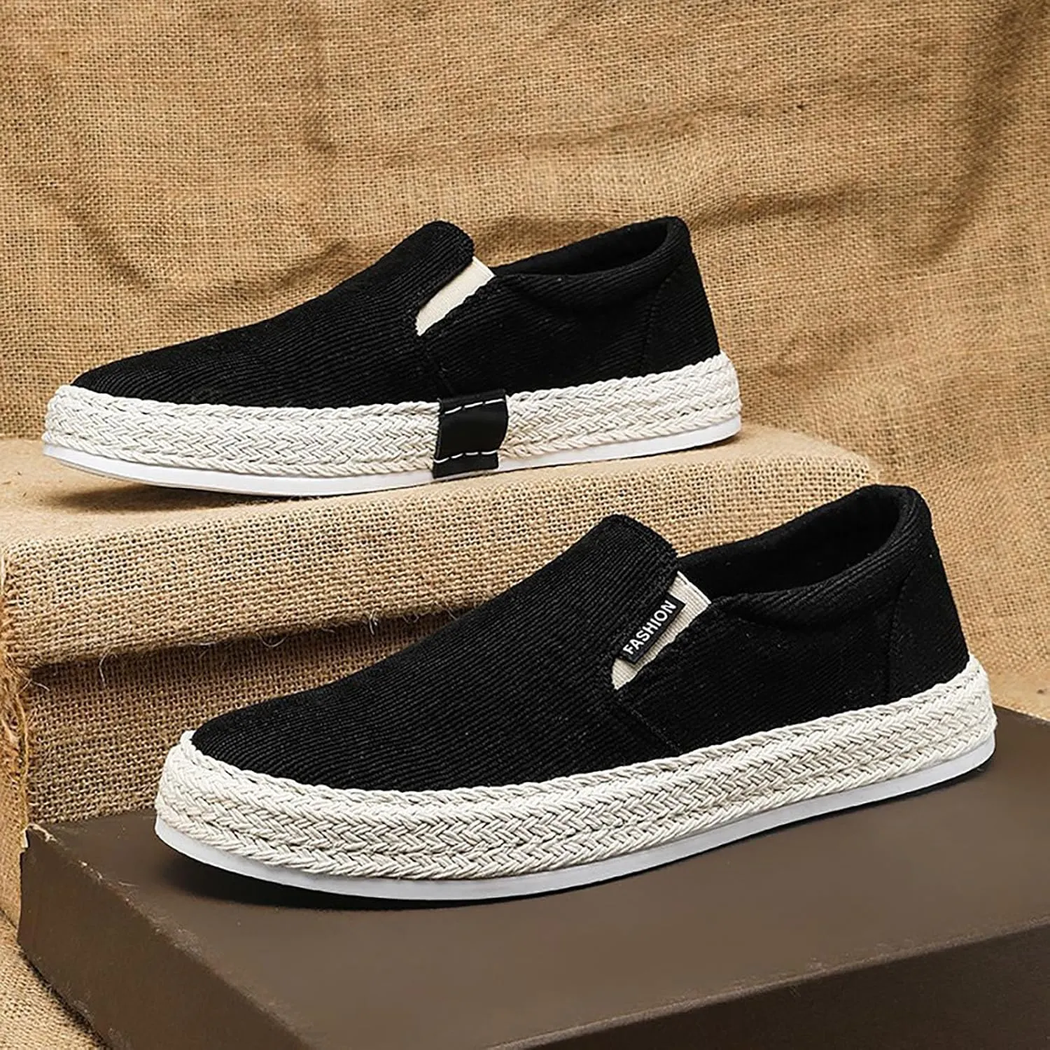 Canvas Men's Shoes Summer Thin Breathable Casual Flat Shoes No Laces Linen Casual Chukka Leather Men