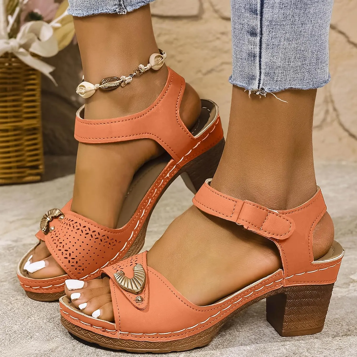 Chunky Heel Sandals for Women 2025,Womens Summer Sandal Dressy Fashion Open Toe Sandal Block Heels Adjustable Straps Ankle Strap High Heel Shoes for Outdoor Vacation Party