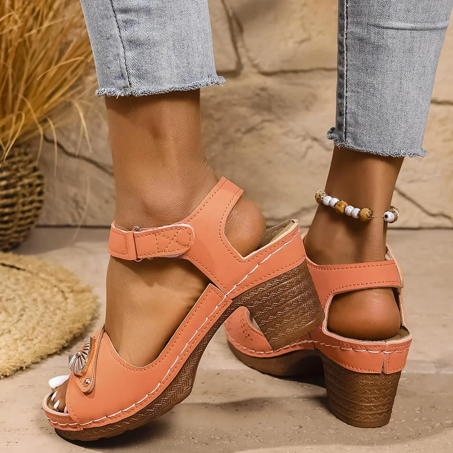 Chunky Heel Sandals for Women 2025,Womens Summer Sandal Dressy Fashion Open Toe Sandal Block Heels Adjustable Straps Ankle Strap High Heel Shoes for Outdoor Vacation Party