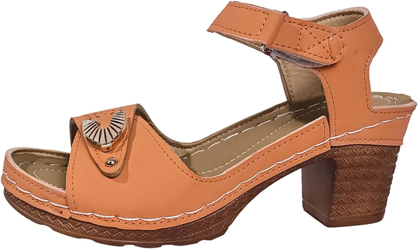 Chunky Heel Sandals for Women 2025,Womens Summer Sandal Dressy Fashion Open Toe Sandal Block Heels Adjustable Straps Ankle Strap High Heel Shoes for Outdoor Vacation Party