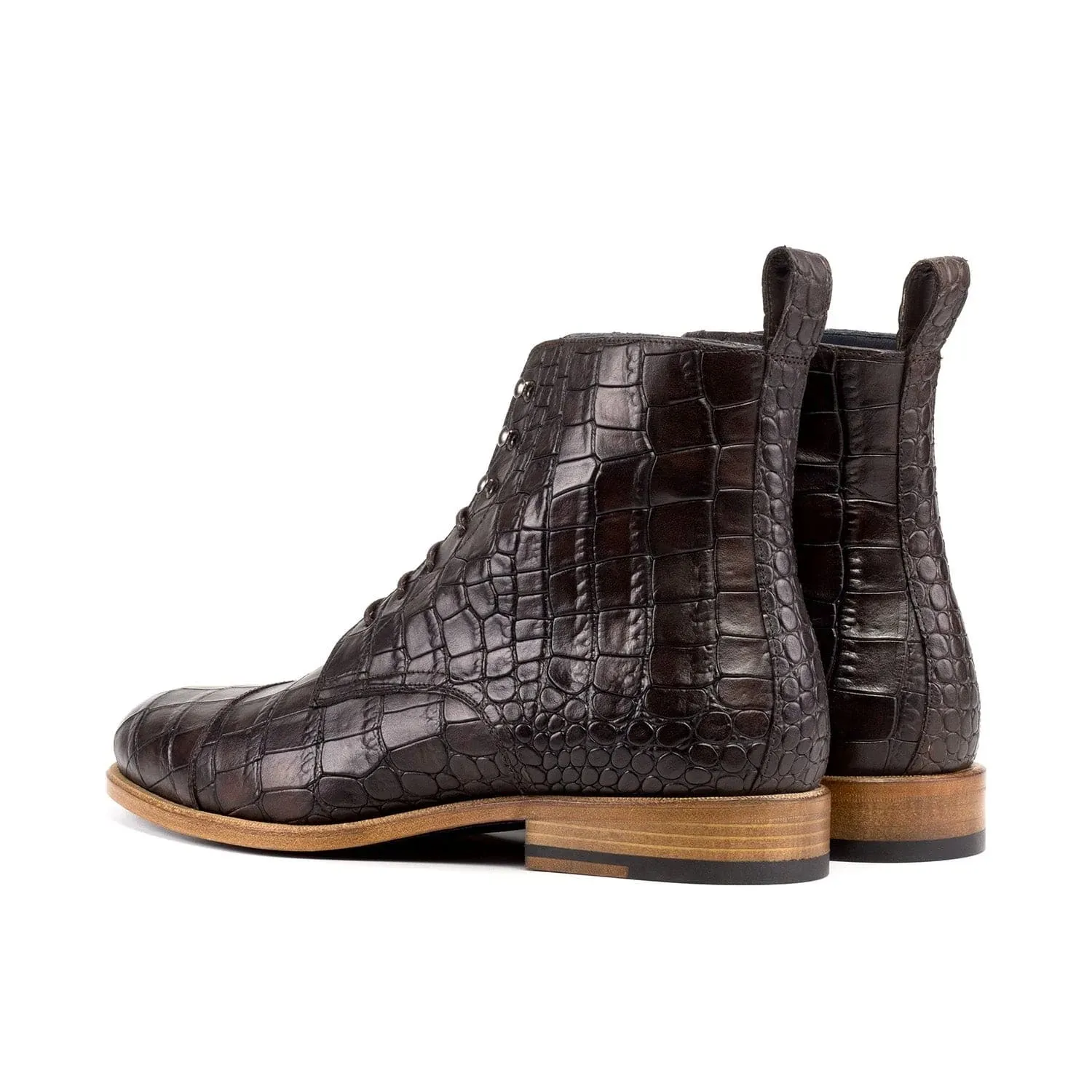 Handmade Custom Dark Brown Crocodile Print leather Jumper Boots For Men