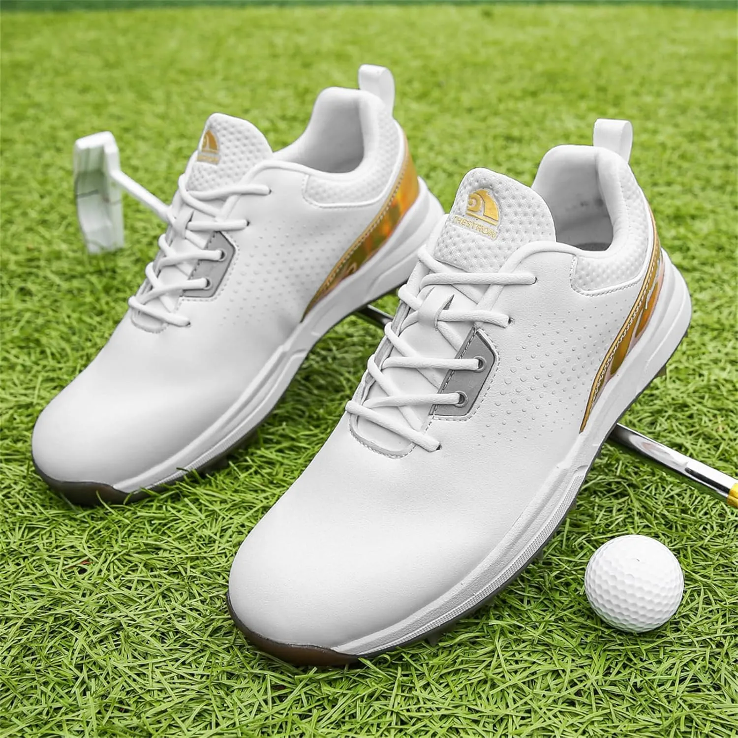JiuQing Golf Shoes Mens Spikeless Professional Leather Golfing Trainers Outdoor Anti Slip Walking Shoes