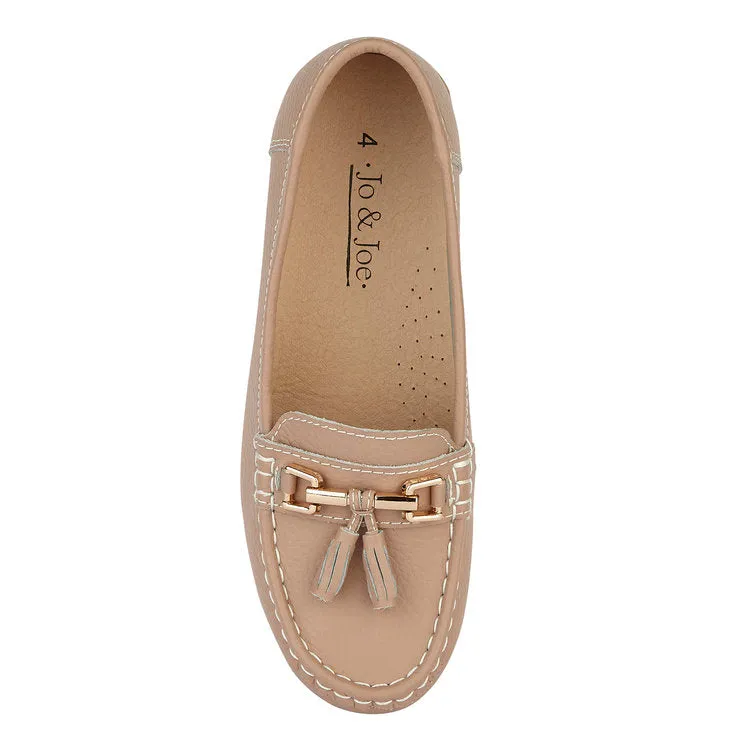 Ladies Leather Slip on Mocha Shoes Nautical Flat Jo & Joe