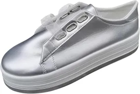 Lausiuoe Shoes For Women Dressy Casual Platform Leather Sneakers Fashion Round Toe Lightweight Classic Comfort Slip On Loafer