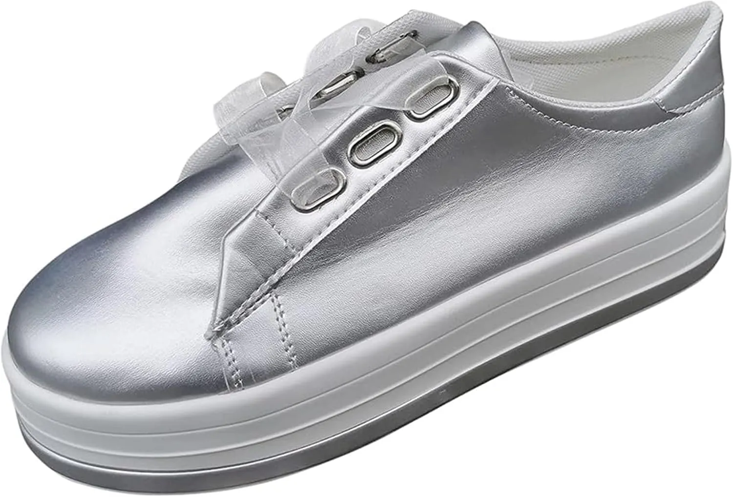 Lausiuoe Shoes For Women Dressy Casual Platform Leather Sneakers Fashion Round Toe Lightweight Classic Comfort Slip On Loafer