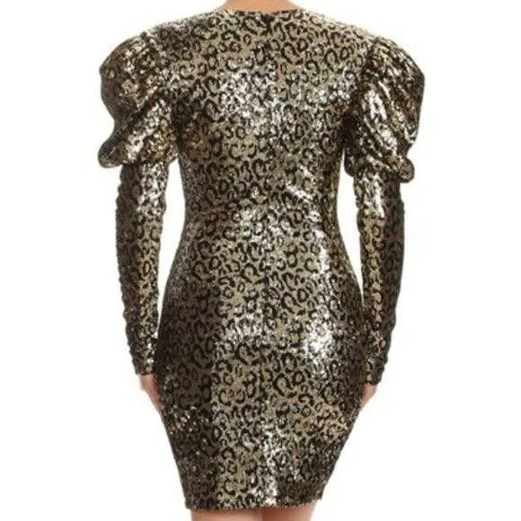 Stylish Sequin-Embellished Mini Dress in Leopard Print