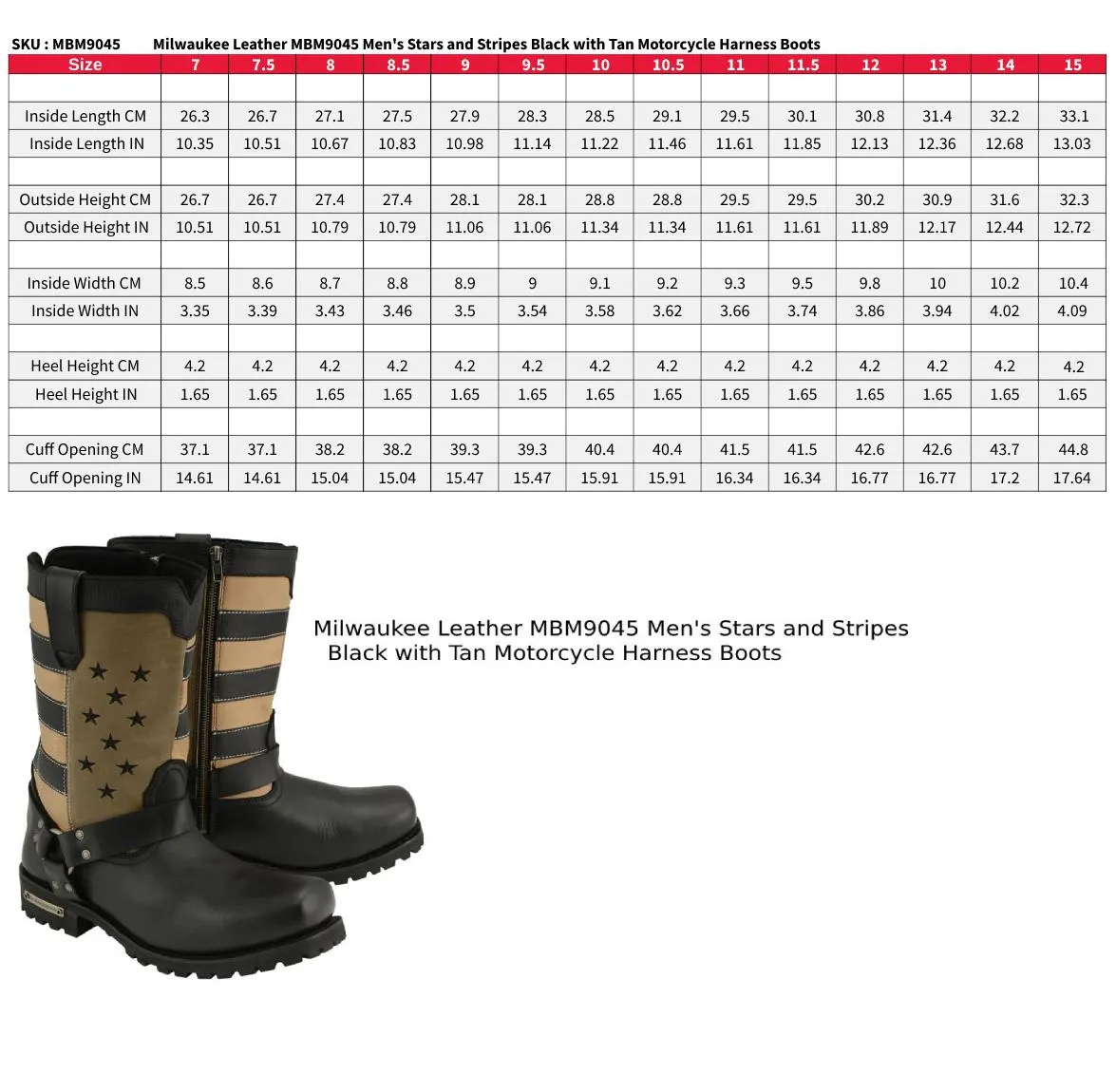 MBM9045 Men's 'Stars and Stripes' Black with Tan Motorcycle Rider Harness Boots