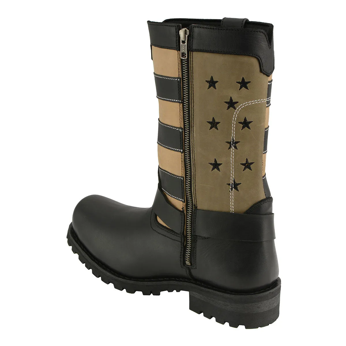MBM9045 Men's 'Stars and Stripes' Black with Tan Motorcycle Rider Harness Boots