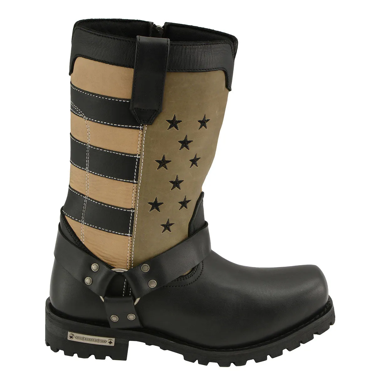 MBM9045 Men's 'Stars and Stripes' Black with Tan Motorcycle Rider Harness Boots