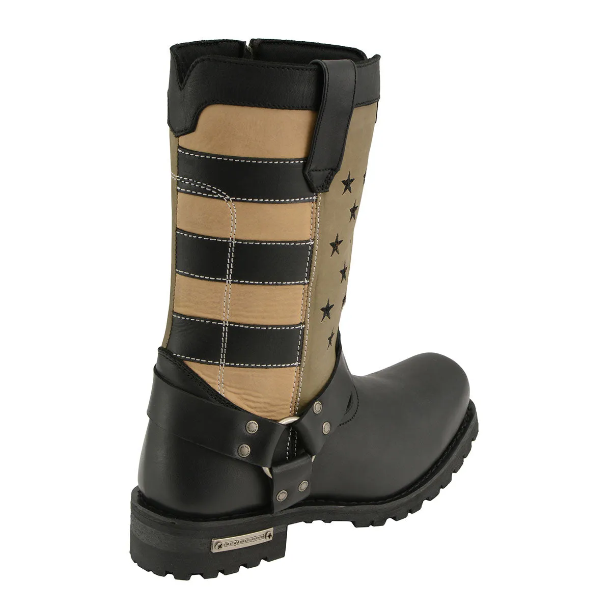 MBM9045 Men's 'Stars and Stripes' Black with Tan Motorcycle Rider Harness Boots