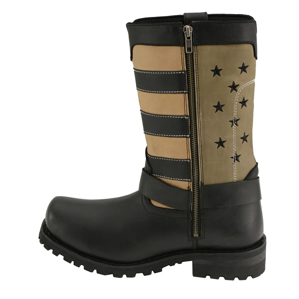 MBM9045 Men's 'Stars and Stripes' Black with Tan Motorcycle Rider Harness Boots