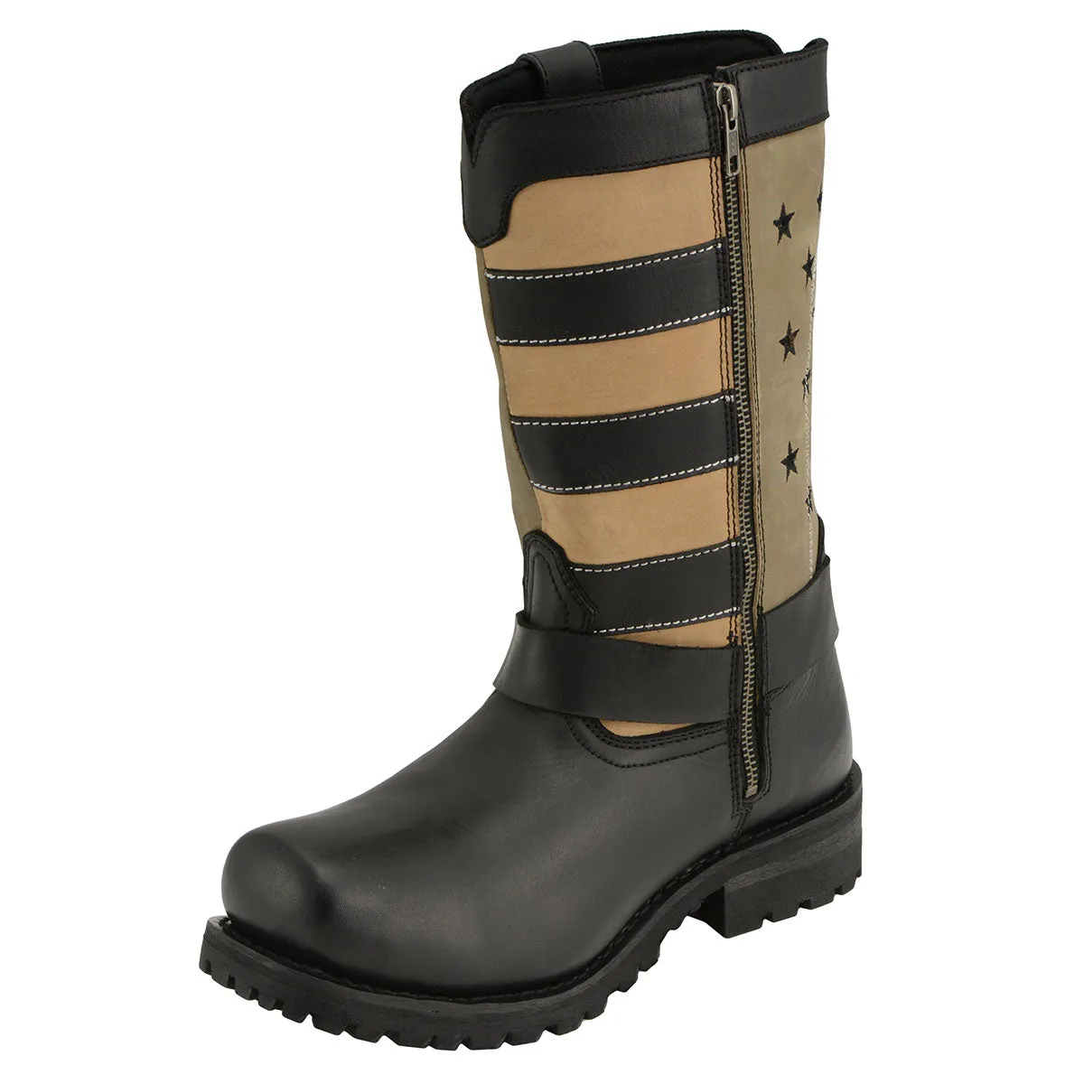 MBM9045 Men's 'Stars and Stripes' Black with Tan Motorcycle Rider Harness Boots