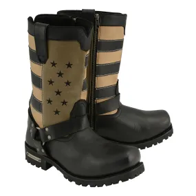 MBM9045 Men's 'Stars and Stripes' Black with Tan Motorcycle Rider Harness Boots