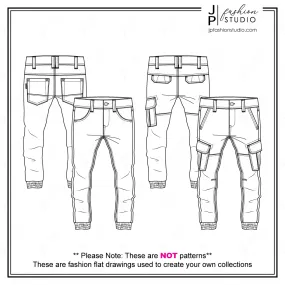 Men Jogger Pants sketch (2 Styles), Fashion Flat Sketches / Pants Technical Drawings / Vector Fashion Templates for Adobe Illustrator