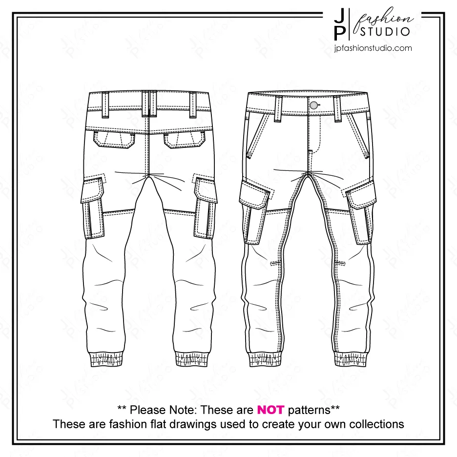 Men Jogger Pants sketch (2 Styles), Fashion Flat Sketches / Pants Technical Drawings / Vector Fashion Templates for Adobe Illustrator