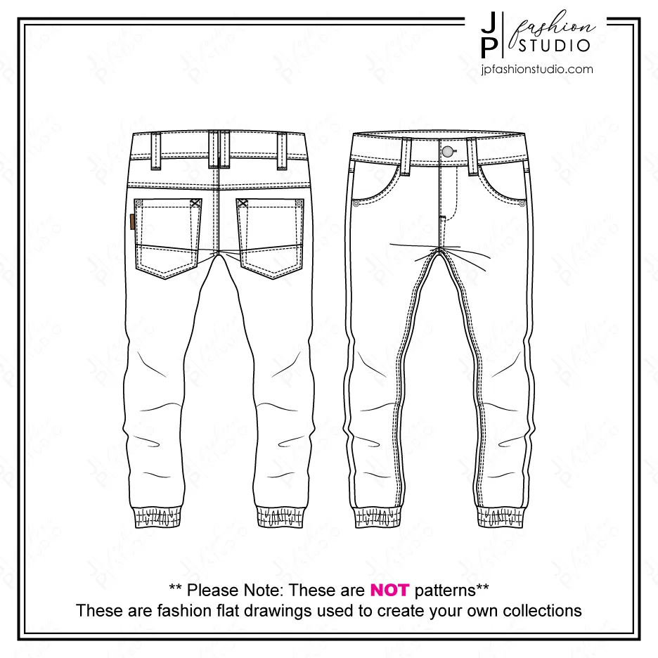 Men Jogger Pants sketch (2 Styles), Fashion Flat Sketches / Pants Technical Drawings / Vector Fashion Templates for Adobe Illustrator