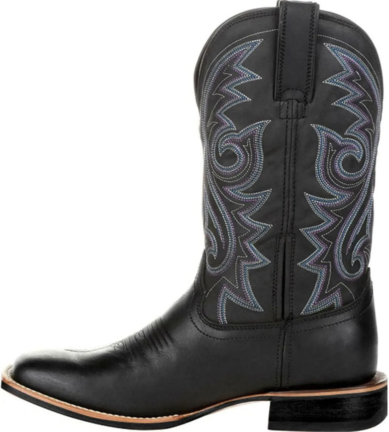 Men's Cowboy Boots Mid-Cylinder Embroidered Leather Chunky Heel Mens Work Boots Western Cowboy Boots
