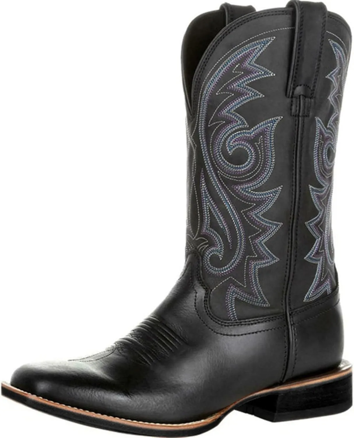Men's Cowboy Boots Mid-Cylinder Embroidered Leather Chunky Heel Mens Work Boots Western Cowboy Boots