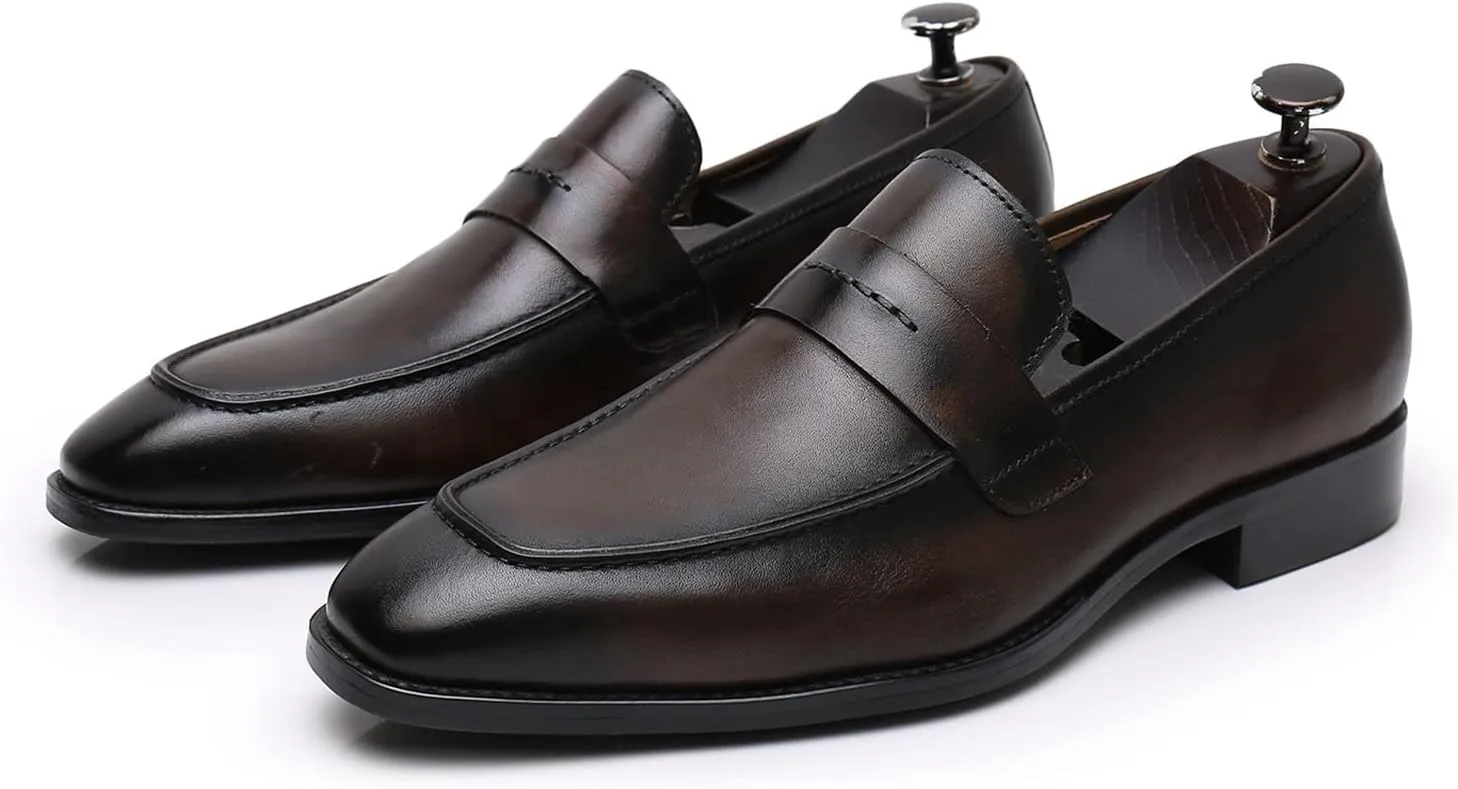 Men's Dress Leather Shoes Formal Oxford Shoes for Men Round Toe Casual Business Leather Shoes Comfortable Wedding Shoes Slip On Leather Driving Shoes,Brown,7US/39EU