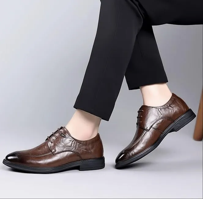 Mens Leather Derby Shoes Genuine Leather British Style Business Formal Wedding Shoes Lace Up Office Shoes(Brown,9)