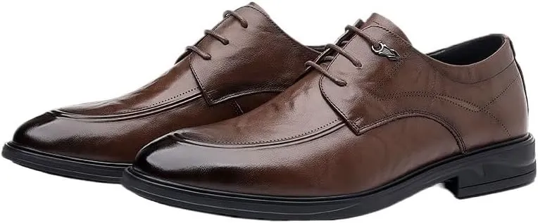 Mens Leather Derby Shoes Genuine Leather British Style Business Formal Wedding Shoes Lace Up Office Shoes(Brown,9)