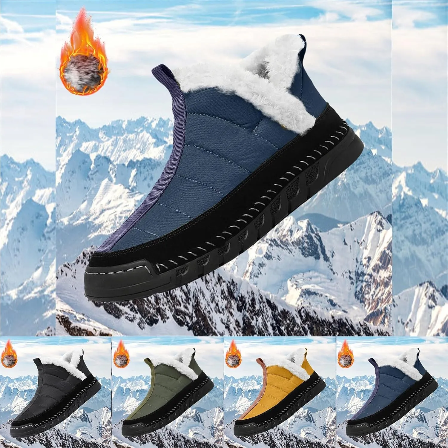 Men's Warm Waterproof Platform Snow Boots Comfort Plush Lined Non Slip Winter Ankle Booties Outdoor Ski Sneakers