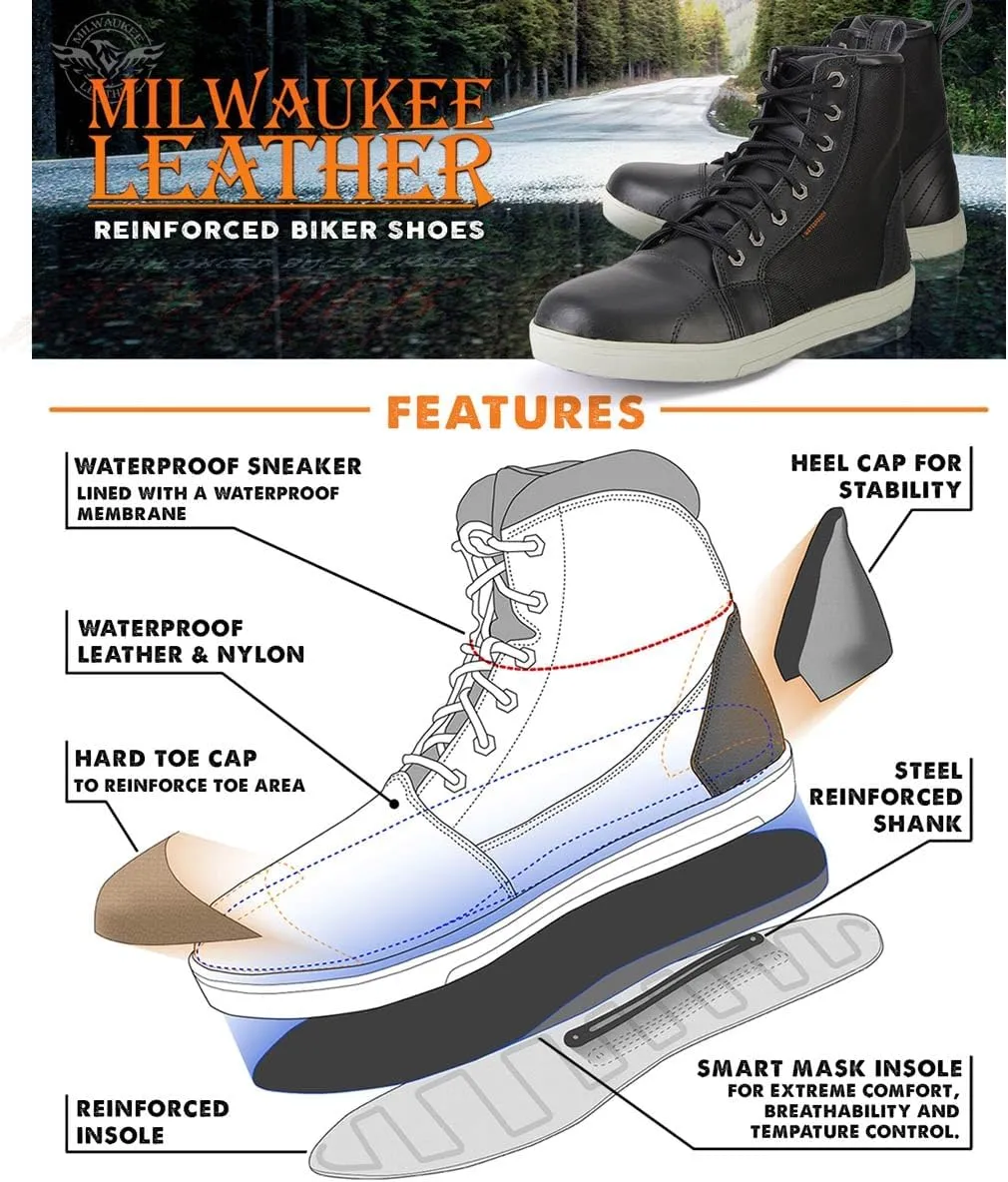 Milwaukee Leather MBM9004WP Men's Waterproof Black Leather Motorcycle Reinforced Street Riding Shoes w/Ankle Support - 9