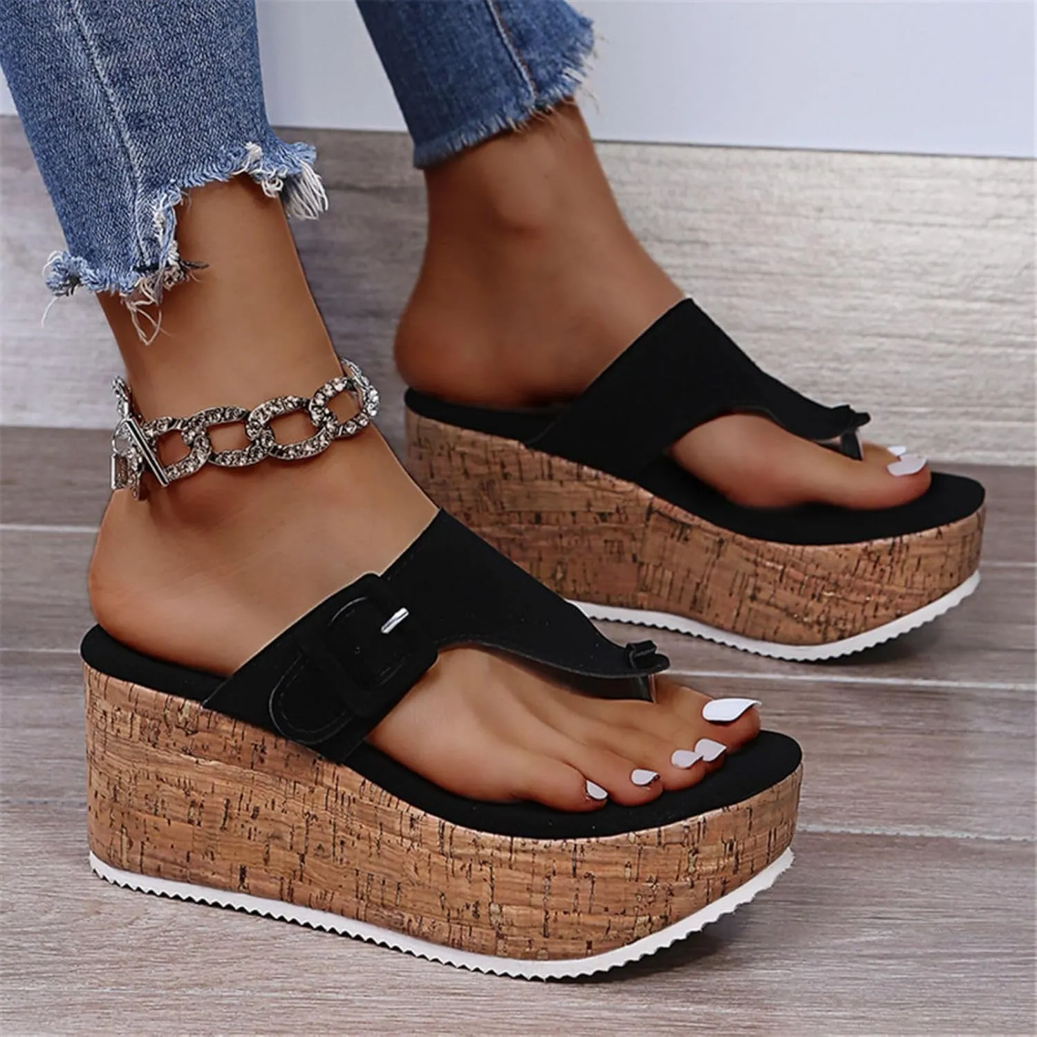 Platform Sandals Women High Heel Open Toe Wedge Sandals Casual Comfortable Flip Flops Slippers Plus Size Thong Beach Sandal Slip On Dressy Slippers for Womens Outdoor Walking Summer Shoes Breathable