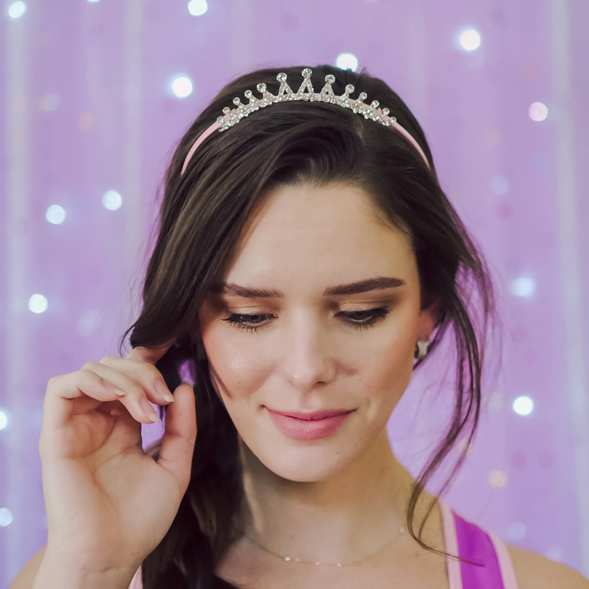 Rhinestone Tiara Headband - Pink