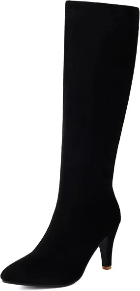 Roimaash Women Elegant Dress Boots Knee High Zipper Thin High Heels