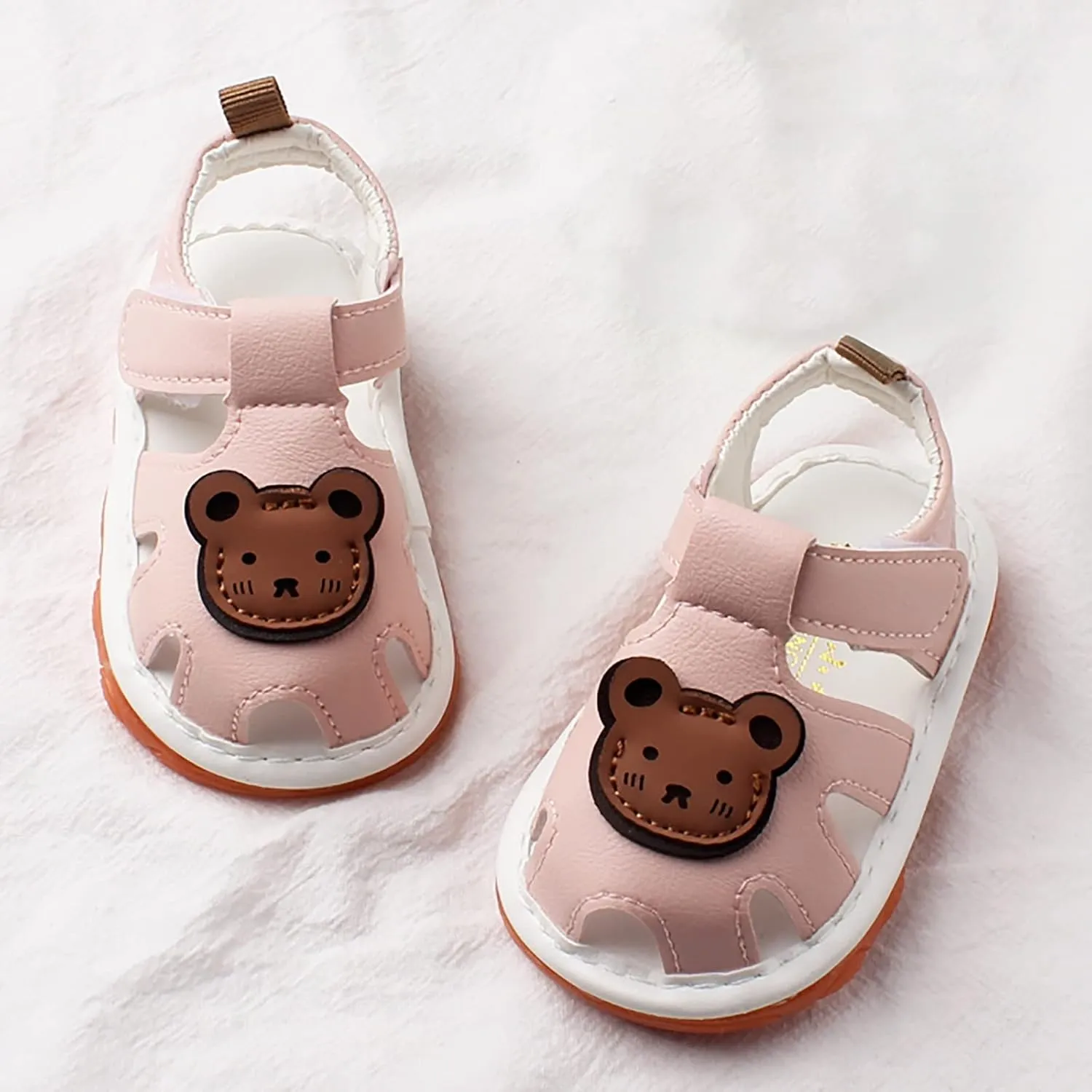Squeaky Shoes for Infant Girls Boys Anti-Slip Shoes for First Walkers Shoes Baby Rubber Sole Open-Toe Bear Sandals