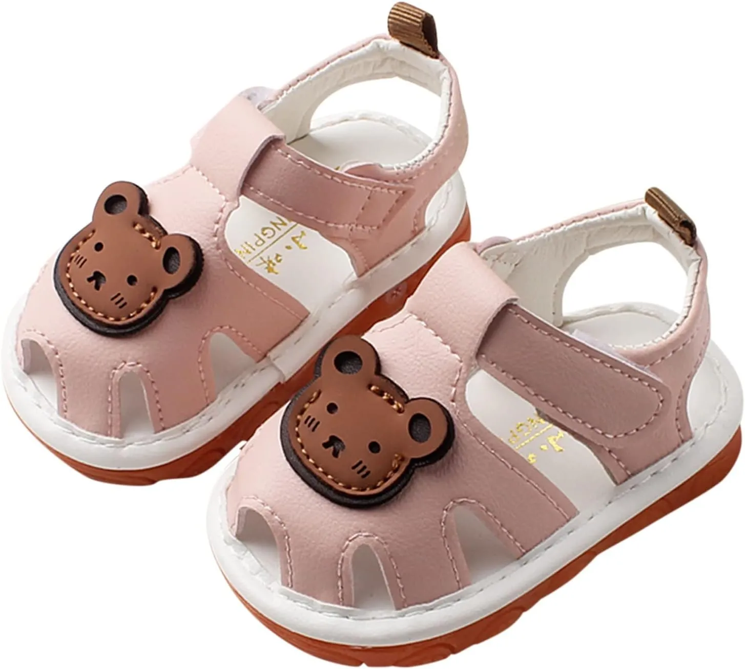 Squeaky Shoes for Infant Girls Boys Anti-Slip Shoes for First Walkers Shoes Baby Rubber Sole Open-Toe Bear Sandals