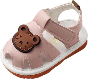 Squeaky Shoes for Infant Girls Boys Anti-Slip Shoes for First Walkers Shoes Baby Rubber Sole Open-Toe Bear Sandals