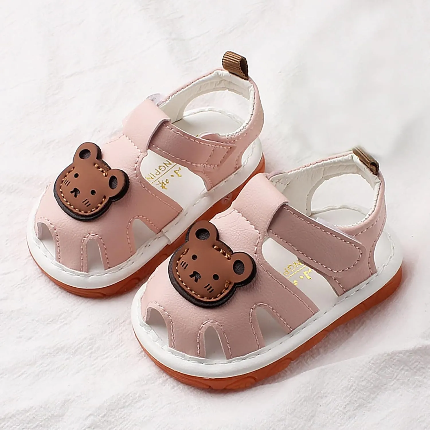 Squeaky Shoes for Infant Girls Boys Anti-Slip Shoes for First Walkers Shoes Baby Rubber Sole Open-Toe Bear Sandals