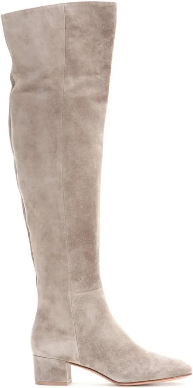 THESHY Women's Suede Over The Knee Boots Round Toe Chunky Heel Thigh High Boot Winter Comfort Wide Calf Tall Bootie Fashion Dress Shoes